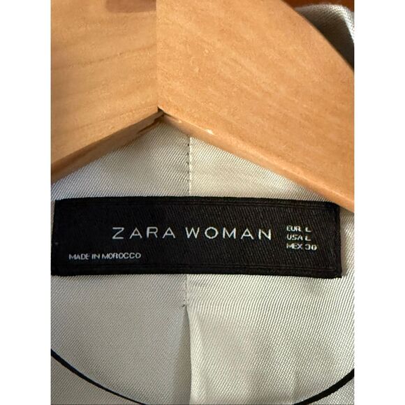 Zara Woman Beige Linen Blazer Jacket Women’s Size L – Ruched Sleeve Open Front - Picture 12 of 14